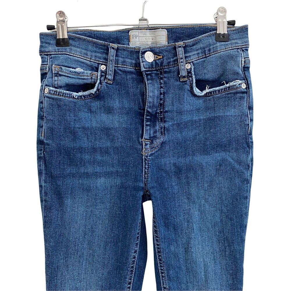 Free People 27 Skinny Jeans Distressed Medium Blue Denim Holes Stretch - Picture 3 of 10
